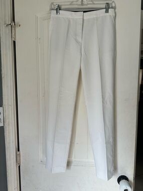 Zara White High-Rise Slim Fit Trousers - Striped Elastic Waistband Size Small